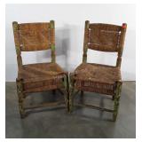 Pair of early Side Chairs, wicker weave seating,