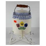 Stoneware beverage dispenser on stand