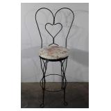 Wrought iron bar stool with high back and floral