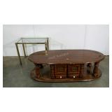 Oval coffee table, 54 x 24 x 15 and glass topped
