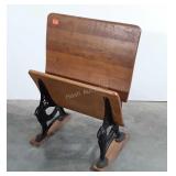 Antique School Desk Chair, cast legs, flip seat,