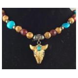 Sterling silver beaded necklace with longhorn
