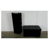 Storage ottoman and a wall mount coat rack,