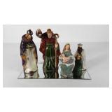 Nativity scene figures, ceramic, on mirror base