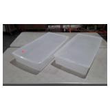 Two Container Store clearview underbed totes with
