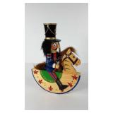 Holiday decor, nutcracker on rocking horse, 14"