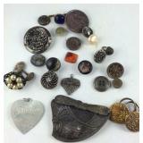 Jewelry and buttons, sweet Orr, brass work,