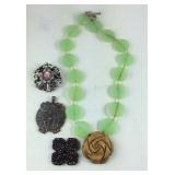 Jewelry, stone necklace 18in, brooch, and pendant