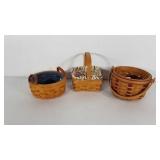Three Longaberger baskets, one without liner,