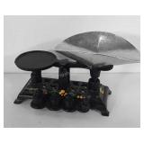 Miniature cast iron scale with weights and box