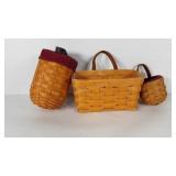 Longaberger baskets, three small hanging type