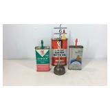 Four oil cans, 3-in-one electric motor oil and