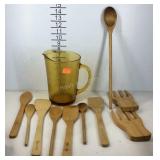 Kitchenware, glass pitcher with wooden kitchen