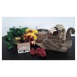 Decor group, wooden goose planter holder, basket,