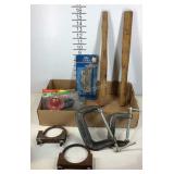 Flat with toilet flapper, C clamps, door spring