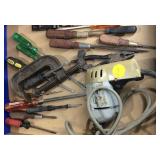 Tools, C clamp, screw drivers, drill, etc