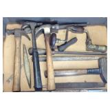 Tools, hand brace drill Miller Falls Co, hammers,