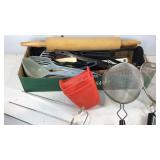 Kitchenware utensils, strainers, rolling pin,