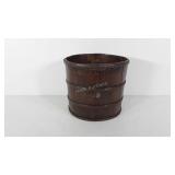 Wooden bucket  with metal braces, 10.5" × 9"