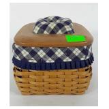 Longaberger basket, blue ribbon collection sewing