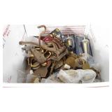 Box of mostly brass hardware, includes keys,