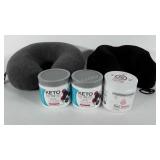 Mixed group, two neck pillows and three unopened