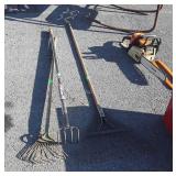 3pc Tool Lot.2 leaf rakes one small flower Garden