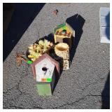 4pc Decorative lot. 2 wood painted Bird Houses,