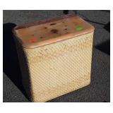 Clothing Hamper, early wicker weave with board