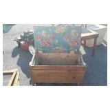 Early pine board made Shipping Crate, on steel