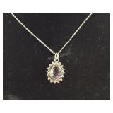 Sterling silver and amethyst necklace 17in