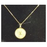 Mother of pearl X necklace 18in 14k yellow gold