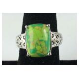 Green turquoise solitaire ring platinum over