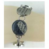 Stainless steel hope engraved coin charm bracelet