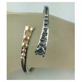 Peach freshwater pearl, simulated diamond bangle