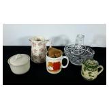 Small ceramic wares group, includes pressed glass