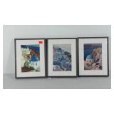 Three Greek landscape prints, all framed and