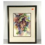 Watercolor painting, grape cluster, signed,