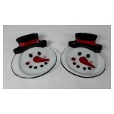 Two glass snowmen plates