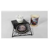 Thomas Kinkade trivet and vase, plus milkglass