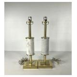 Pair of heavy marble and brass tone table lamps,