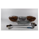 3 metal hanging flower baskets, 1 planter box,