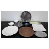 Dinnerware, lotus bowls, woven charger, platters,