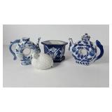 Blue and white Asian inspired planter with trail,