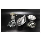 Reed & Barton silverplate bowls, glass cat