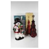 Glass Christmas decorations, snowman statue 19"