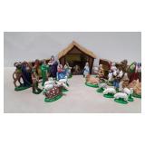 Hobbyist ceramic nativity scene with creche,  few