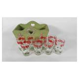 Vintage juice glasses with flower design, in