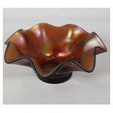 Carnival glass, candy bowl with flower design, 7"