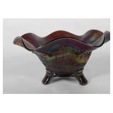 Carnival glass, tri footed candy dish with rose